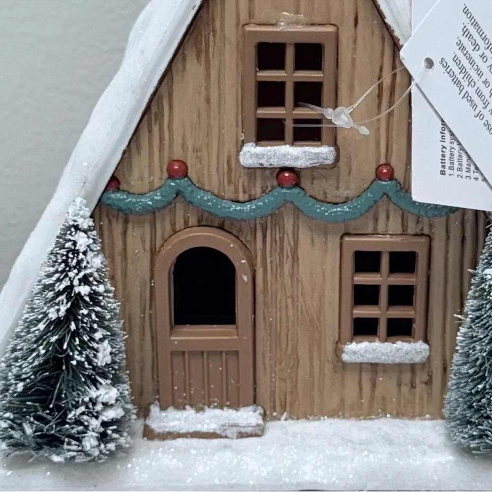 Target Bullseye LED Lit A-Frame Cabin House Winter Village Set Piece NEW